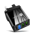 Dual USB fast charge travel mobile phone charger with PD charging head in black or white colour