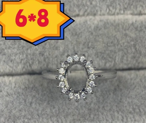 Oval denier ring ornament with 6*8mm stone and five-pointed star elements on electroplated copper