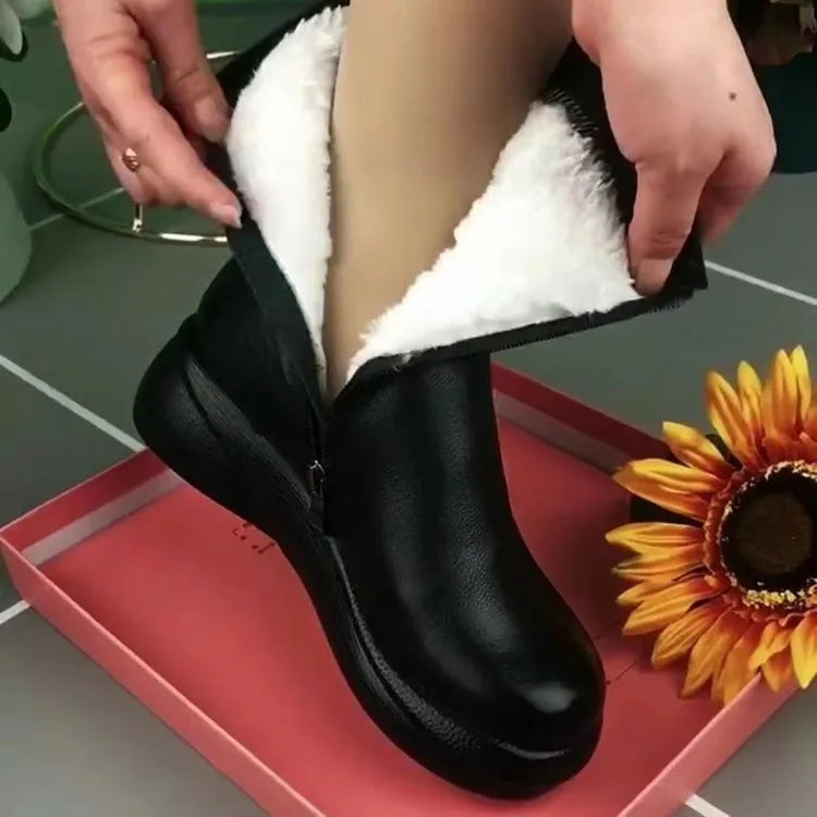 Retro British style cowhide middle boots with side zipper and rubber sole for women