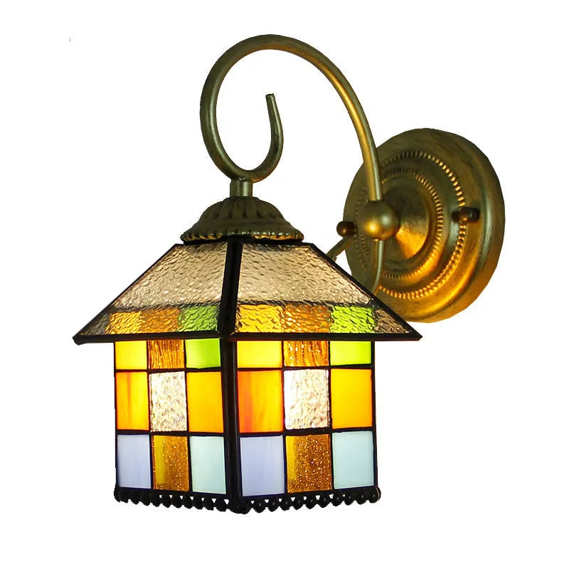 Coloured stained glass corridor wall lamp in one of six available design styles.