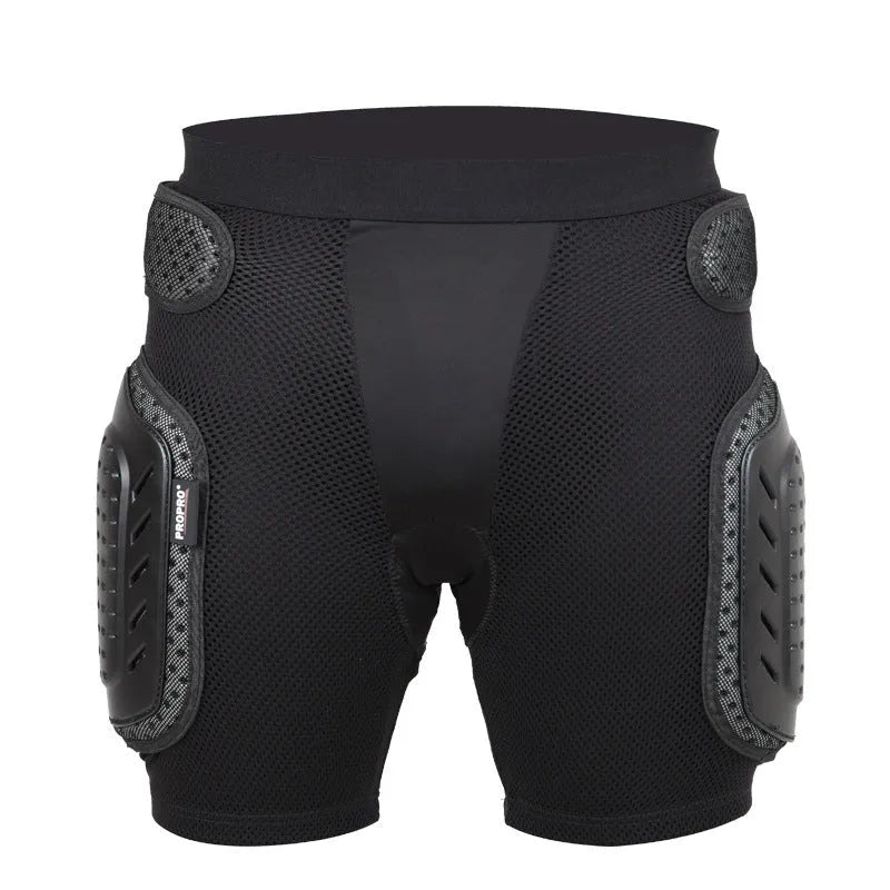 Black multifunctional cycling hip protection pants shown in size L, featuring integrated hip pad.