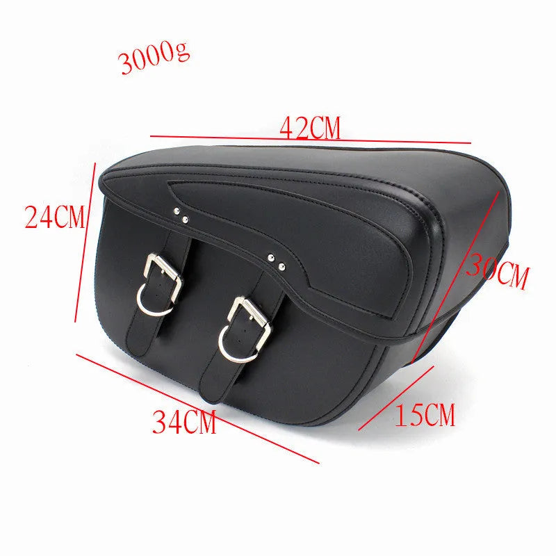 Retro wind PU leather motorcycle side box saddle bag in black colour showing dimensions