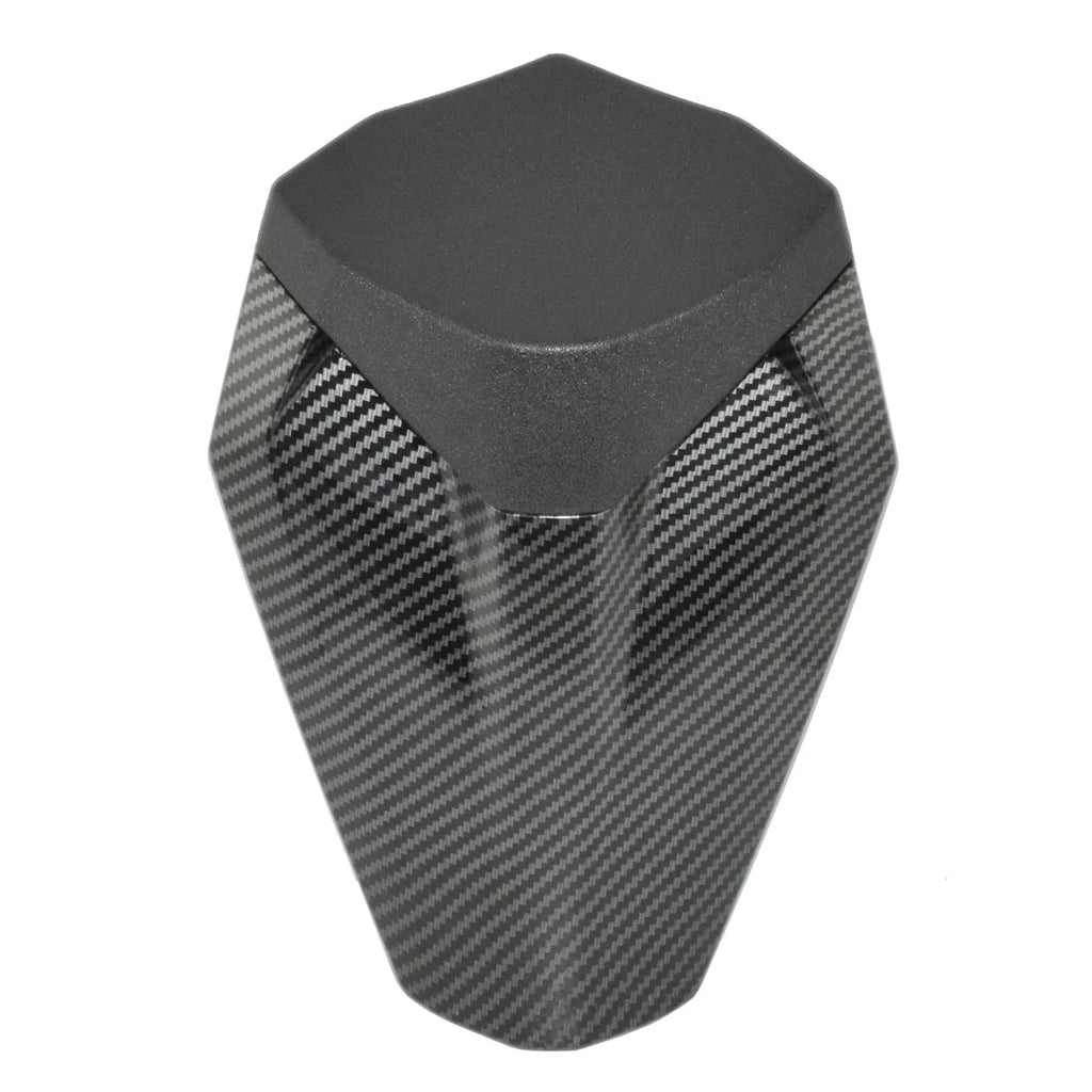 Motorcycle rear hump tail seat cover in ABS plastic, waterproof, shown in black with water transfer finish