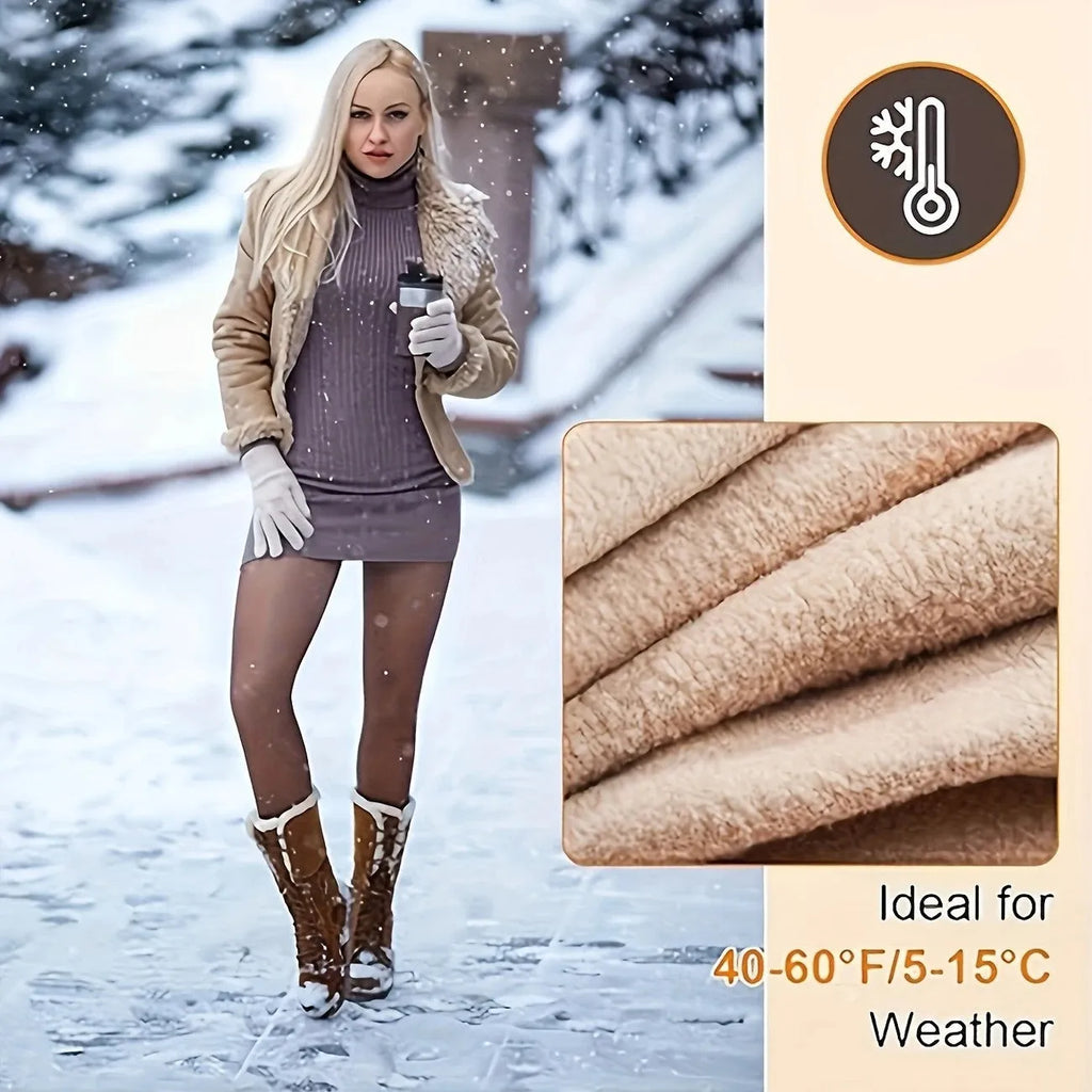 Anti-snagging warm outerwear leggings with wool lining in black, coffee, and silver silk colours.
