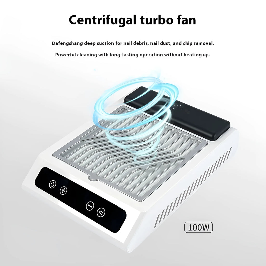 White nail dust collector with adjustable speed control and removable filter net for nail art