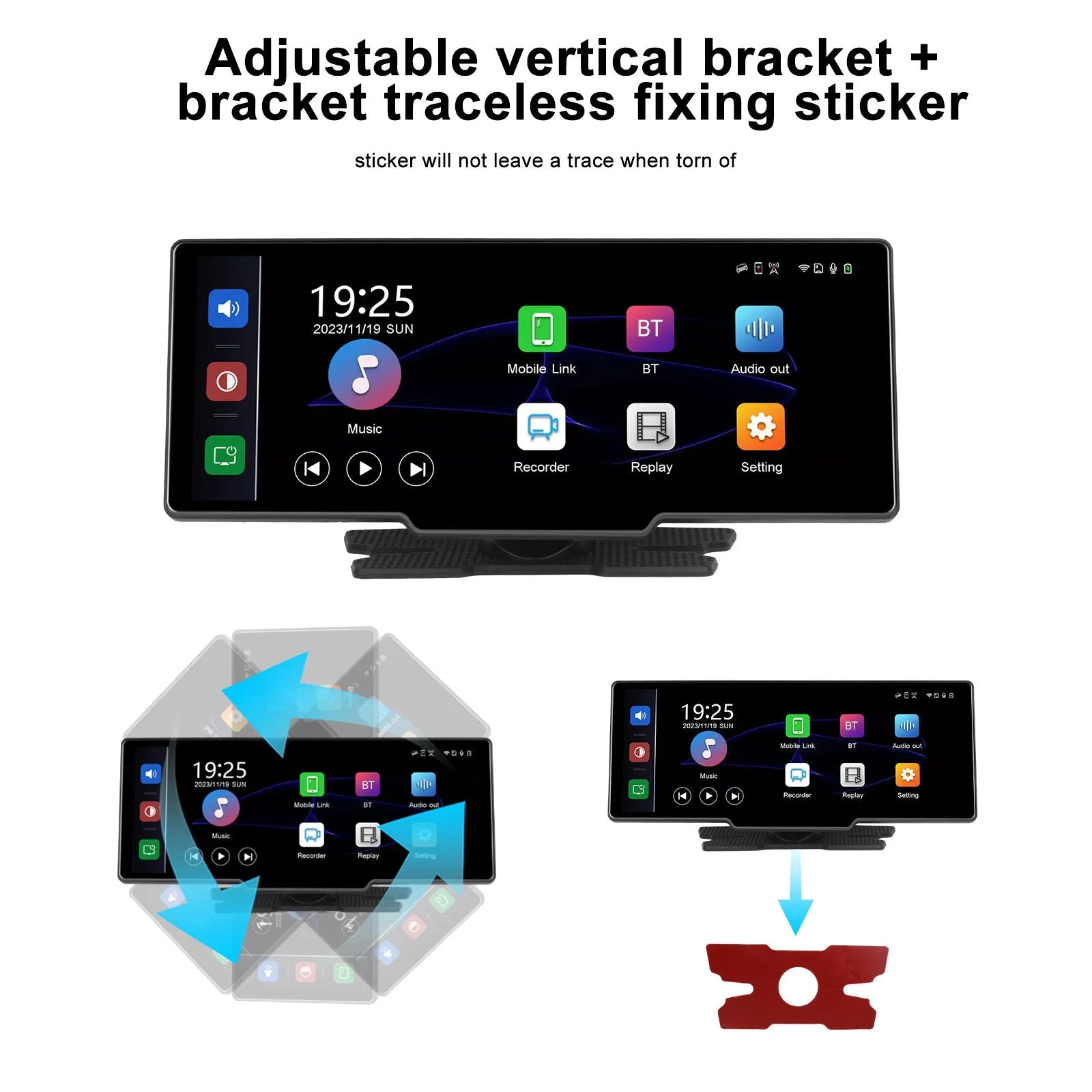 10.26-inch car DVR dashboard camera with rear view camera and smartphone connectivity