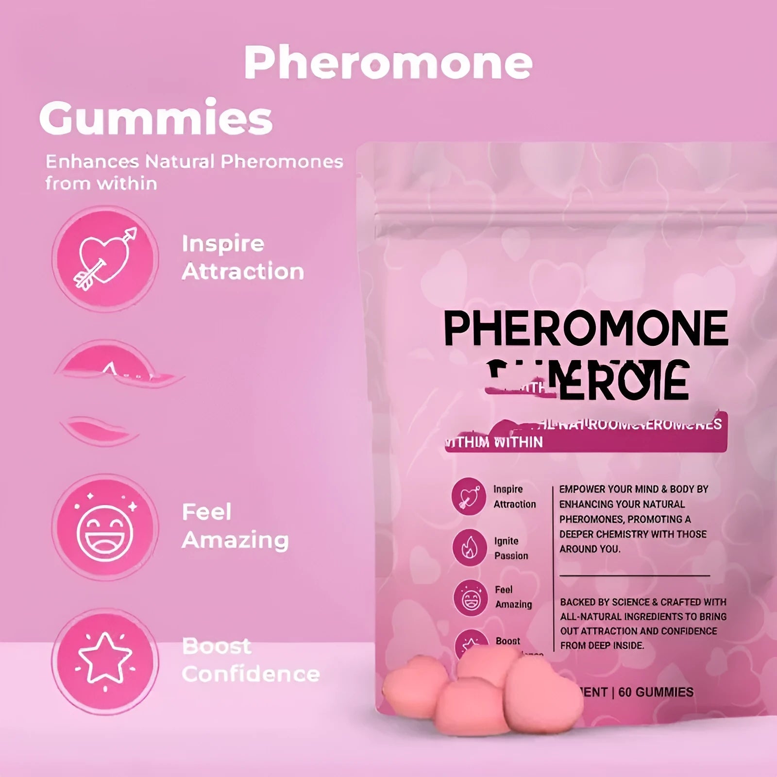 60-piece pack of edible pheromone gummy tablets for household insect control with fruity flavouring