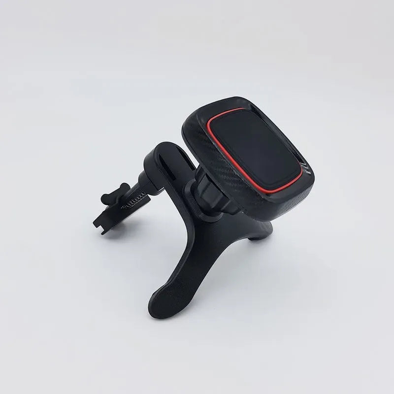 Black car air vent phone holder with long brush clamp for universal vehicle mounting