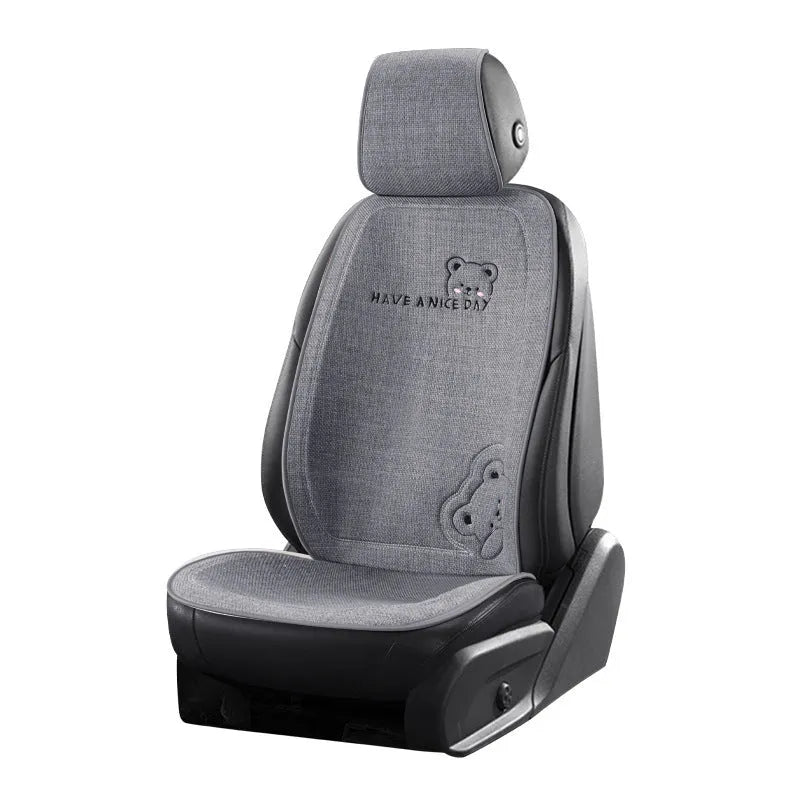 Car cushion set with headrest and lumbar support pillow in linen fabric with wool cotton filling