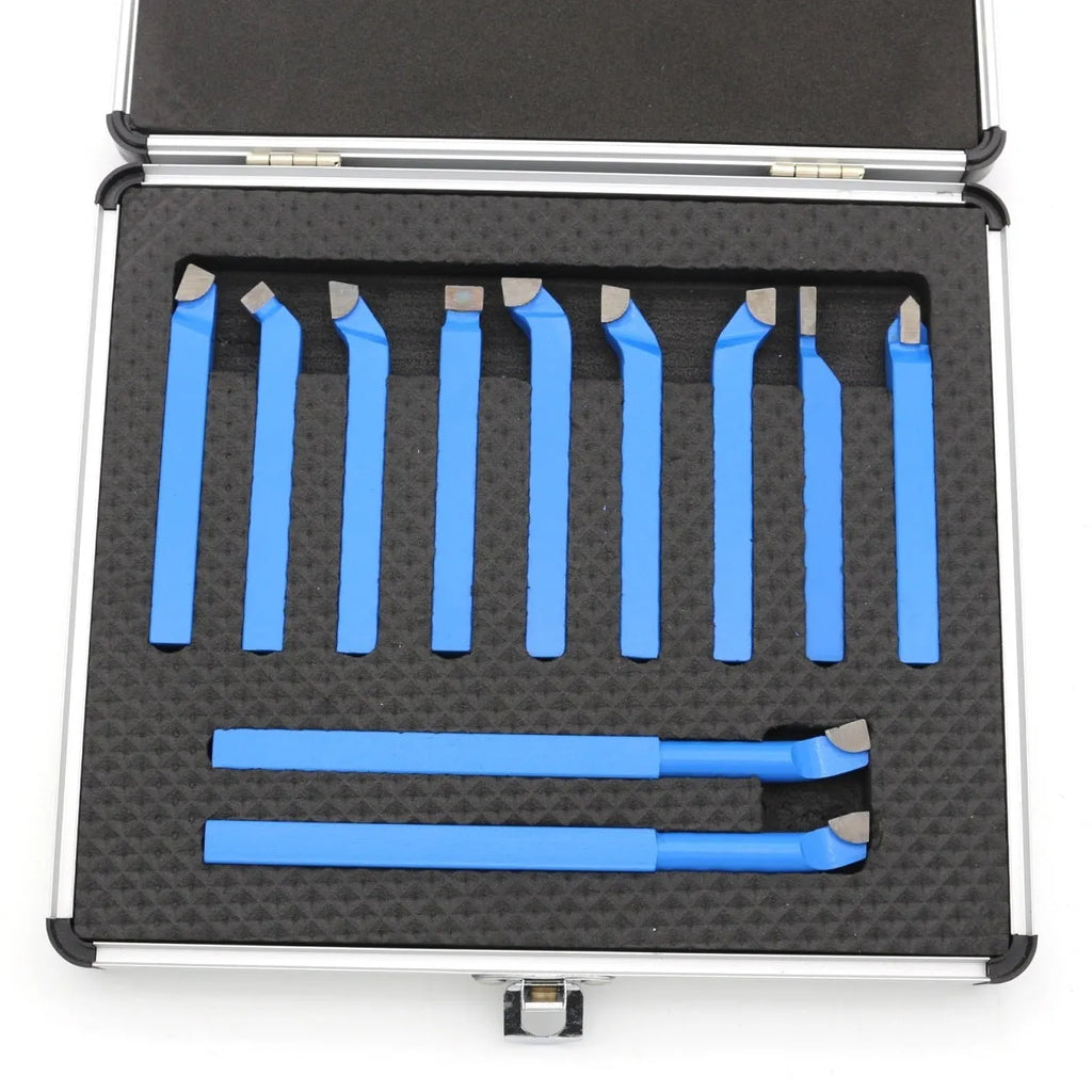 11pcs carbide welding turning tool set with 45 and 90 degree angles in aluminium box for home micro lathe