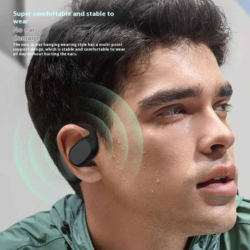 Fashion wireless ear hook Bluetooth headset in black plastic with USB charging cable