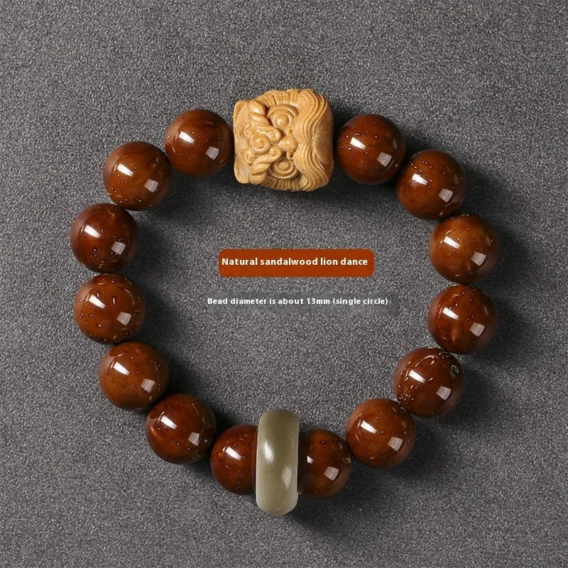 Hand-woven single circle bracelet with 13mm round beads in lion style options