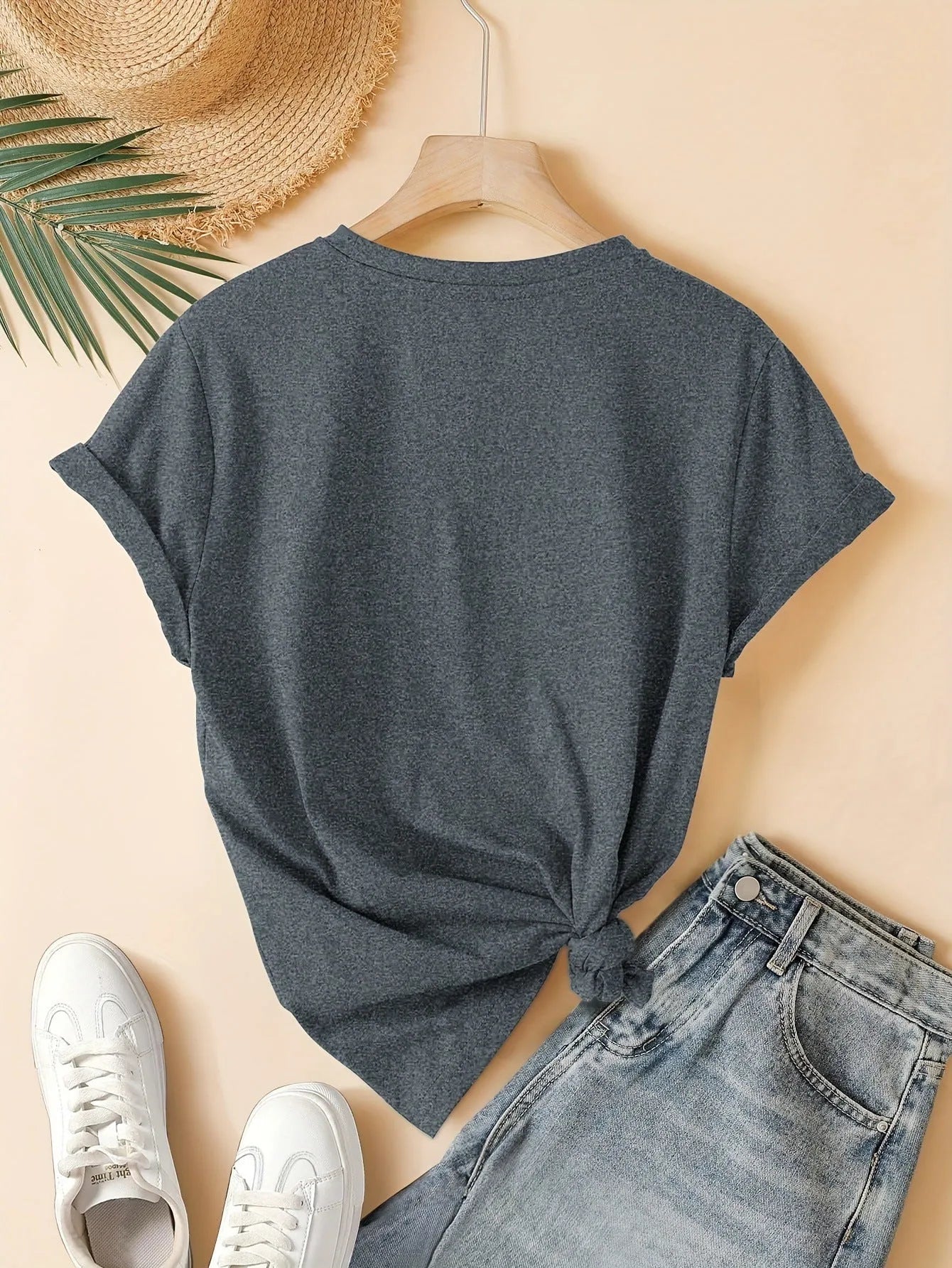 Women's short sleeve round neck t-shirt with Chinese art retro pattern, shown in blue.