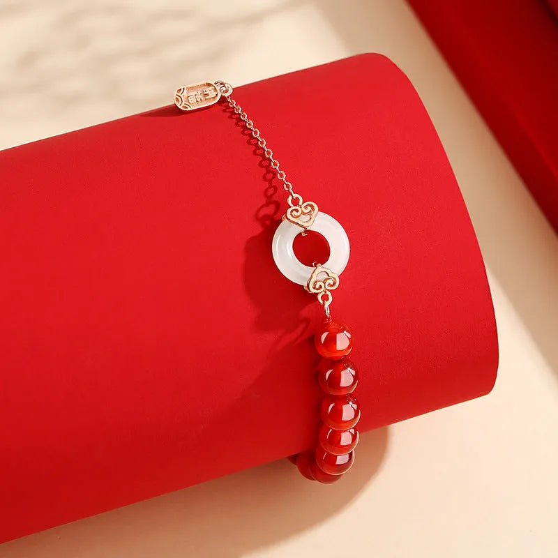 Women's sterling silver 925 bracelet with peace buckle charm and xiangyun design