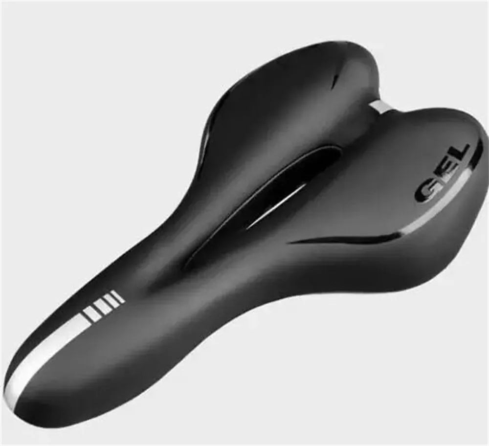 Soft silicone gel bicycle saddle cushion with PU leather cover, wrench, and tyre repair kit