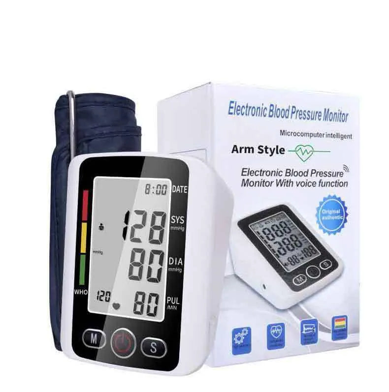 Automatic arm blood pressure monitor with large screen display on a table