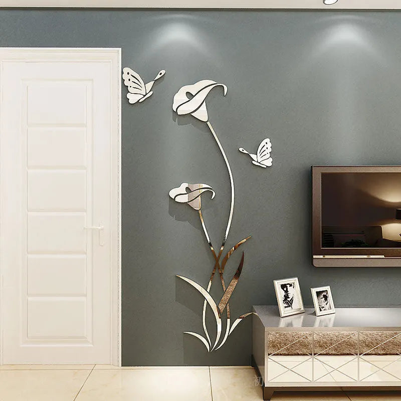 3D acrylic lily wall sticker in pink colour showing dimensional floral design