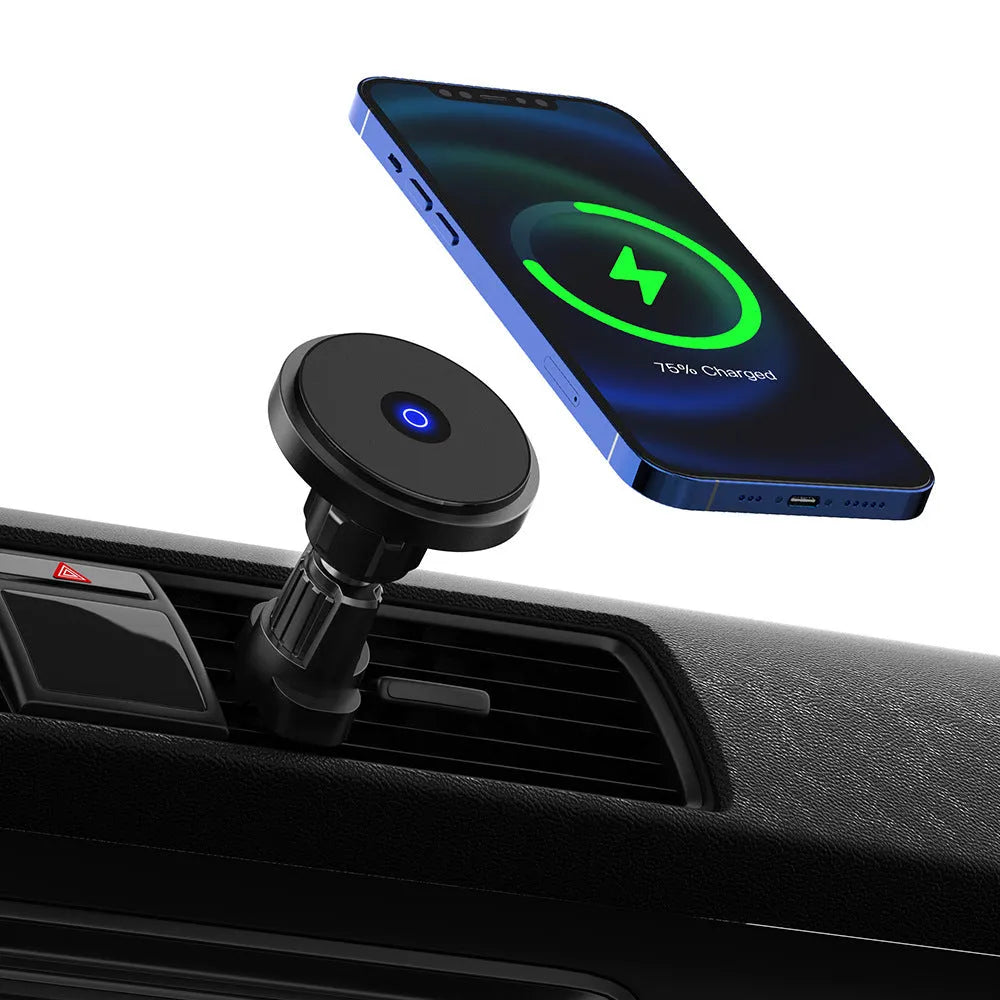 Metal car vent wireless charging bracket for smartphones with 15W fast charging