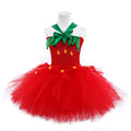 Red girls princess dress with lace and mesh in South Korean silk on a white background.