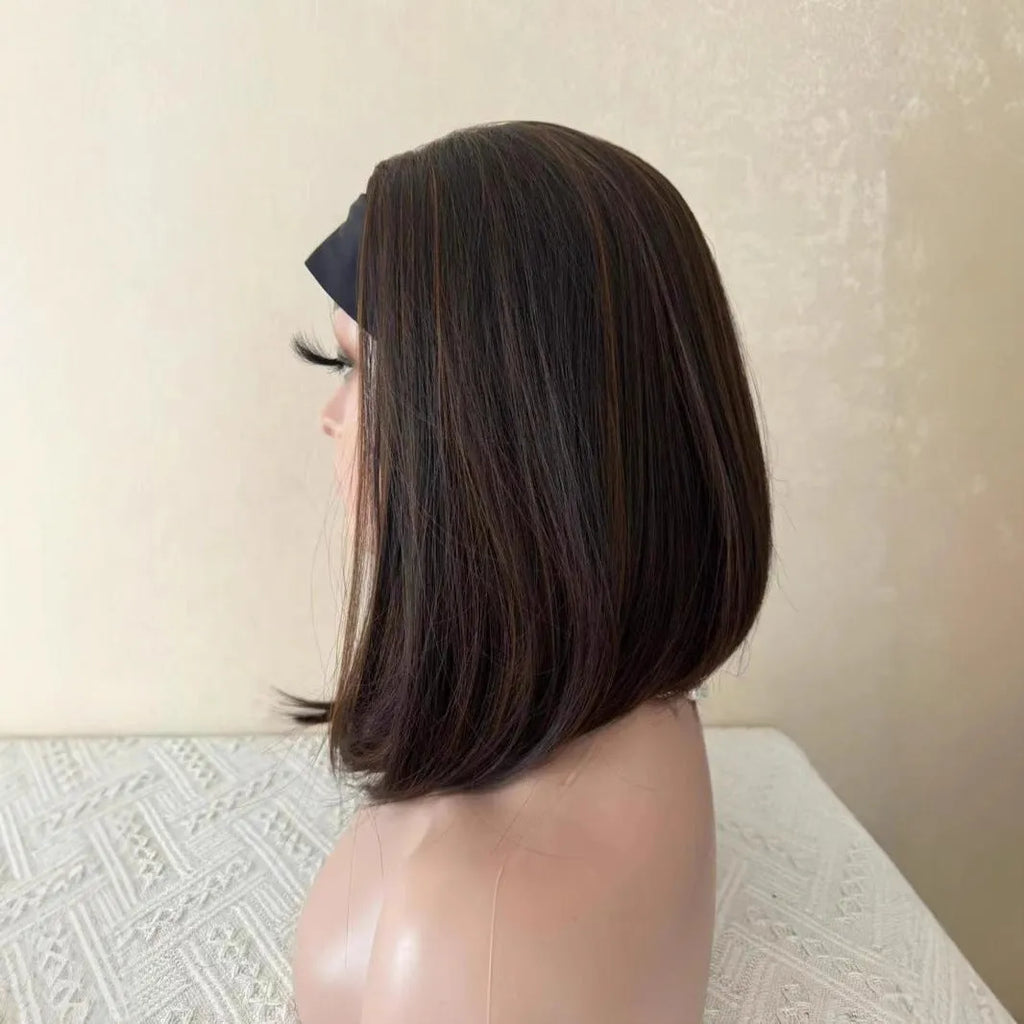 Brown middle part wig with inner layer gradient, medium long high temperature silk hair for women