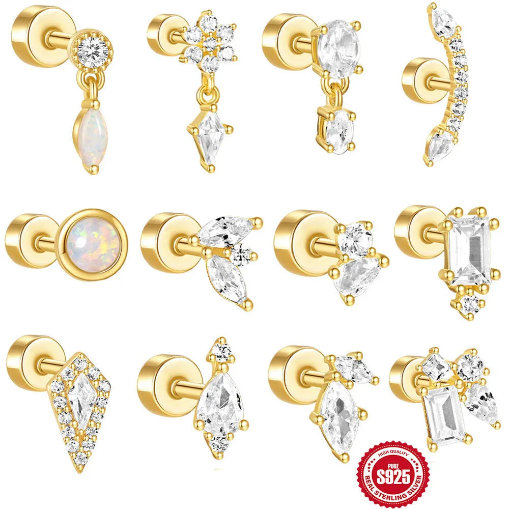 S925 sterling silver flat column thread ear bone stud in a gold-plated finish.