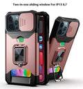 Drop-resistant protective phone case with sliding window and ring for iPhone models in black