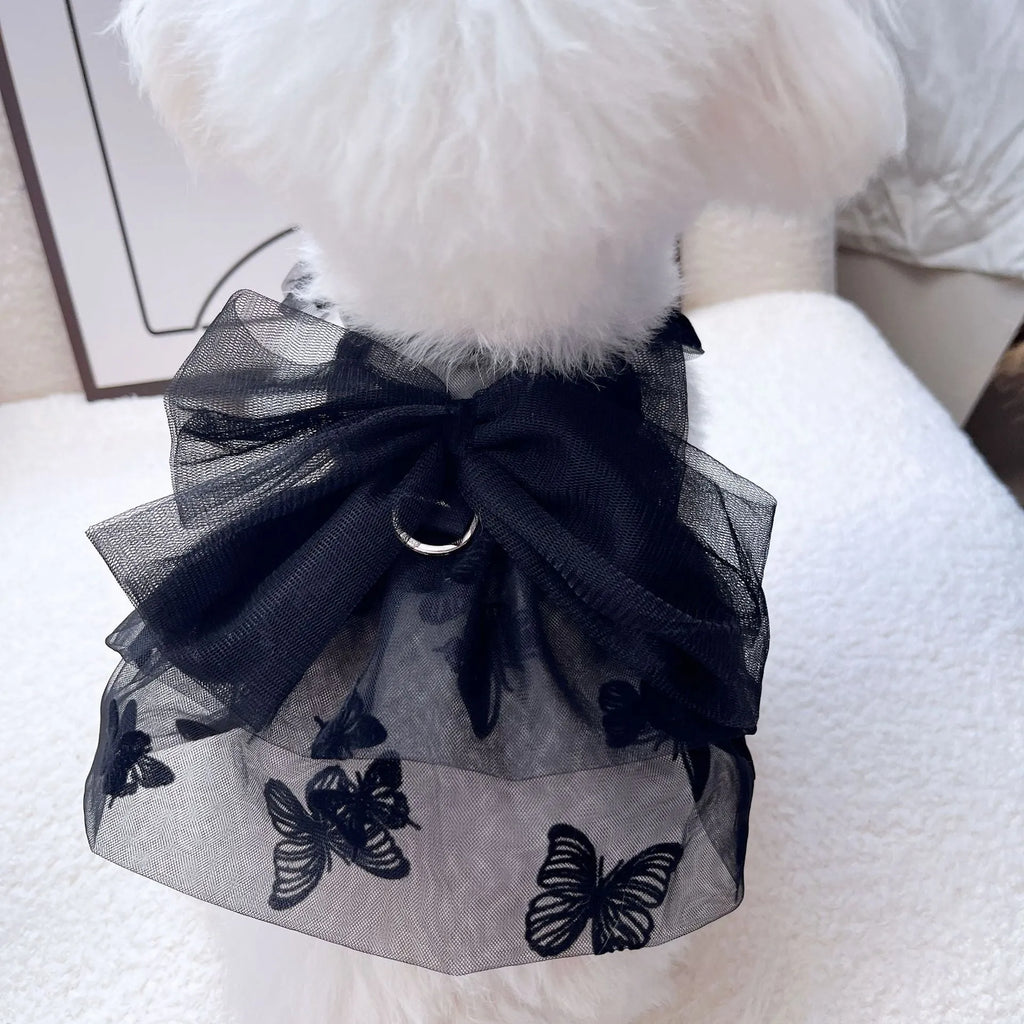 Black tulle princess skirt for a small dog or cat on a mannequin.