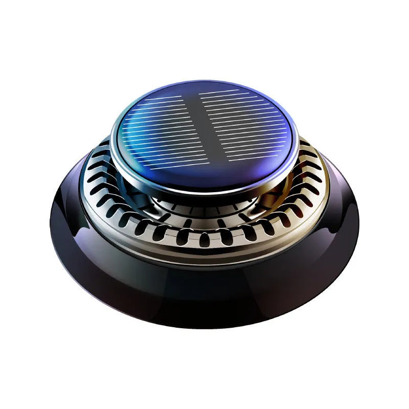 Black plastic solar car aromatherapy de-icing device measuring 84mm on vehicle dashboard