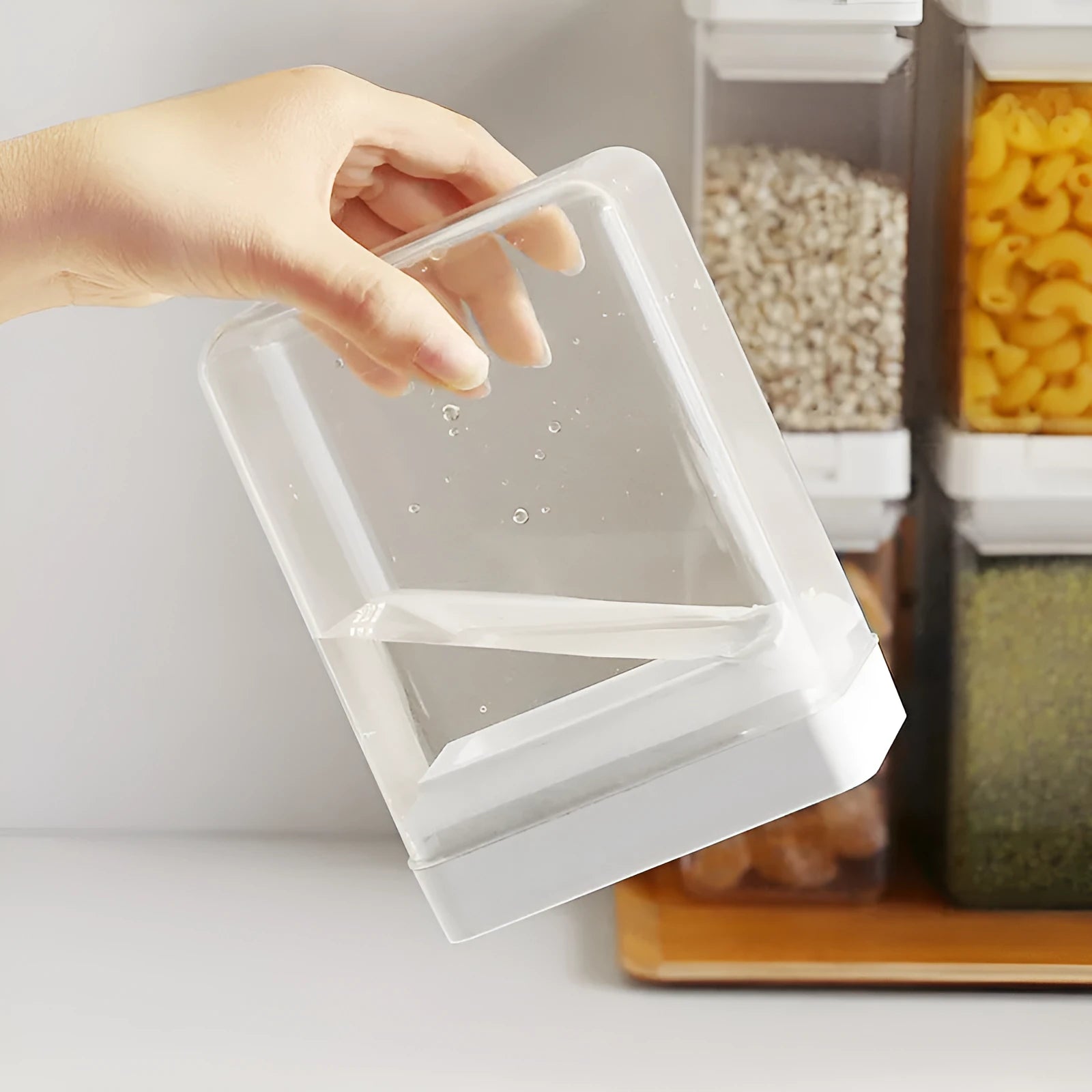 Transparent white plastic storage container for grains with 400ml capacity and Japanese design