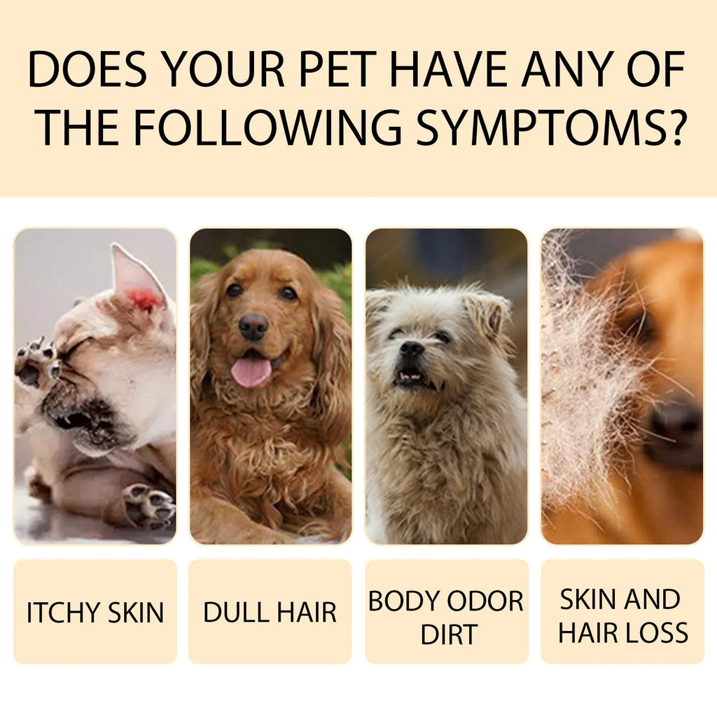 Bottle of mild pet shampoo for dogs and cats, showing 100ml and 300ml size options.