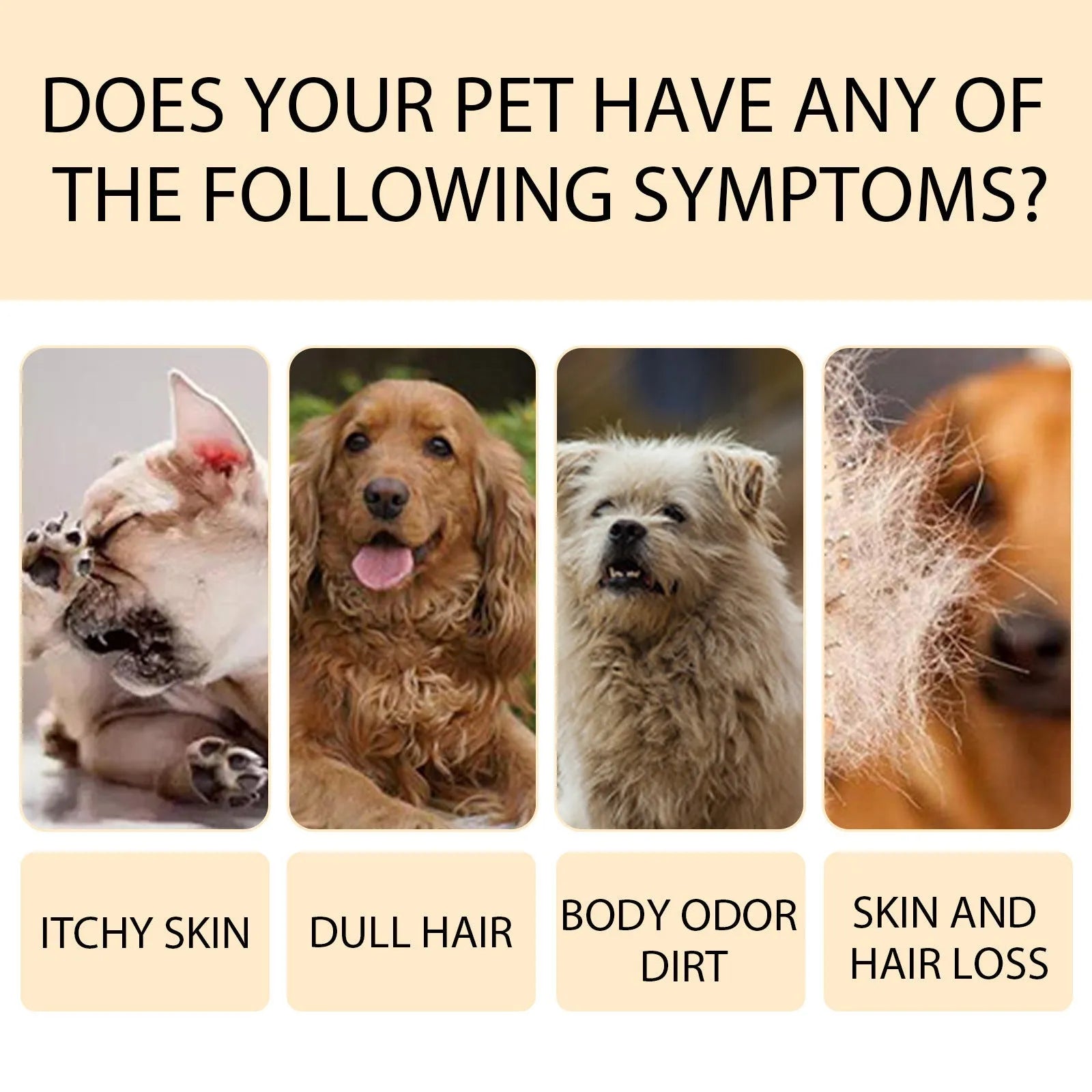 Bottle of mild pet shampoo for dogs and cats, showing 100ml and 300ml size options.