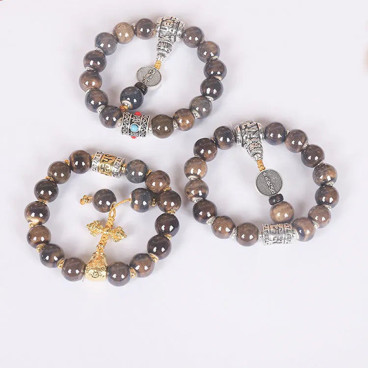 Ceramic gradient bead bracelet with Yonghe blessing charm for men in approximately 13mm size