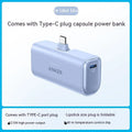 Compact capsule-shaped power bank in multiple colours with a fold-out USB-C cable.