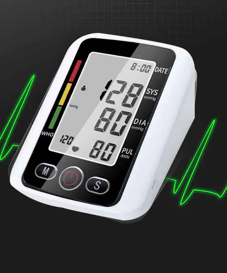 Automatic arm blood pressure monitor with large screen display on a table