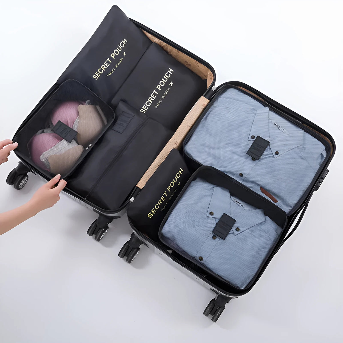 Cube travel luggage storage bag in 210D Oxford cloth for suitcase packing, available in multiple colours