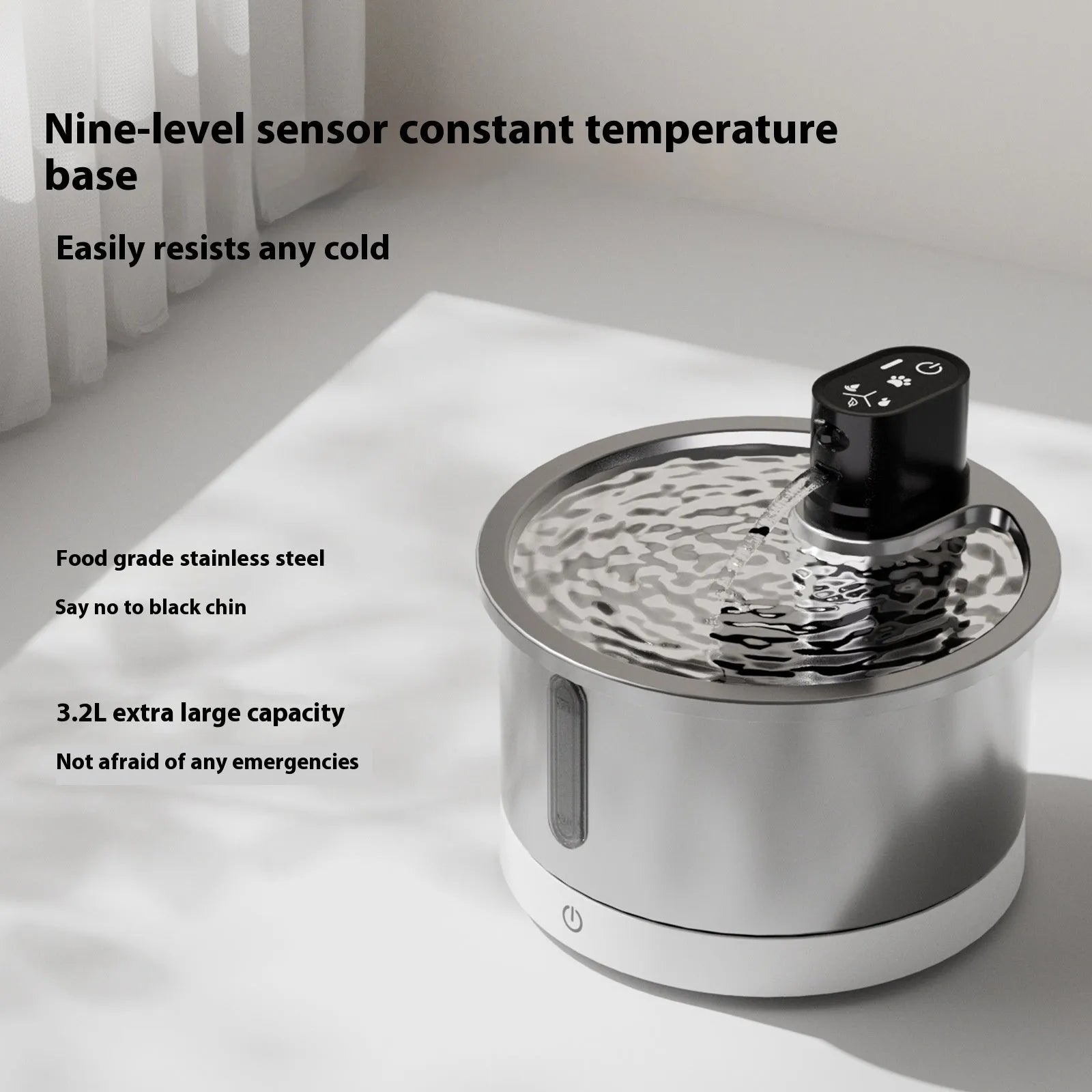 Stainless steel heated pet water fountain with constant temperature control unit