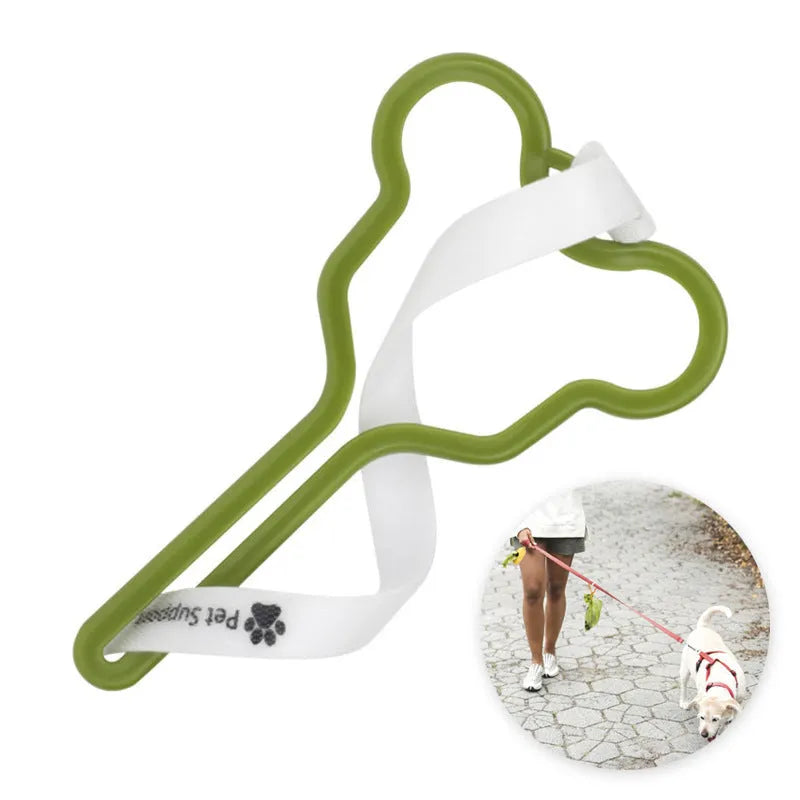 Dog poop bag holder with velcro clip attachment for leash mounting