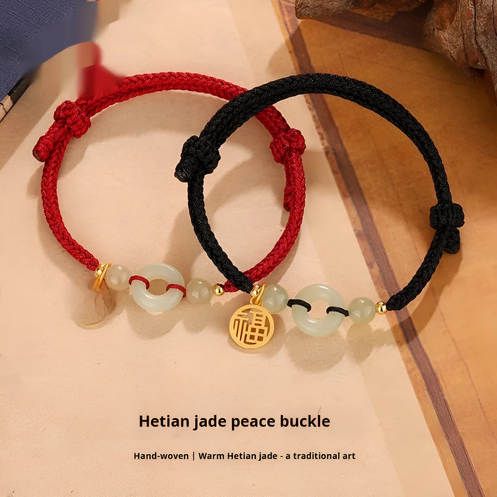 Hetian Jade peace buckle bracelet with adjustable strap in silver metal