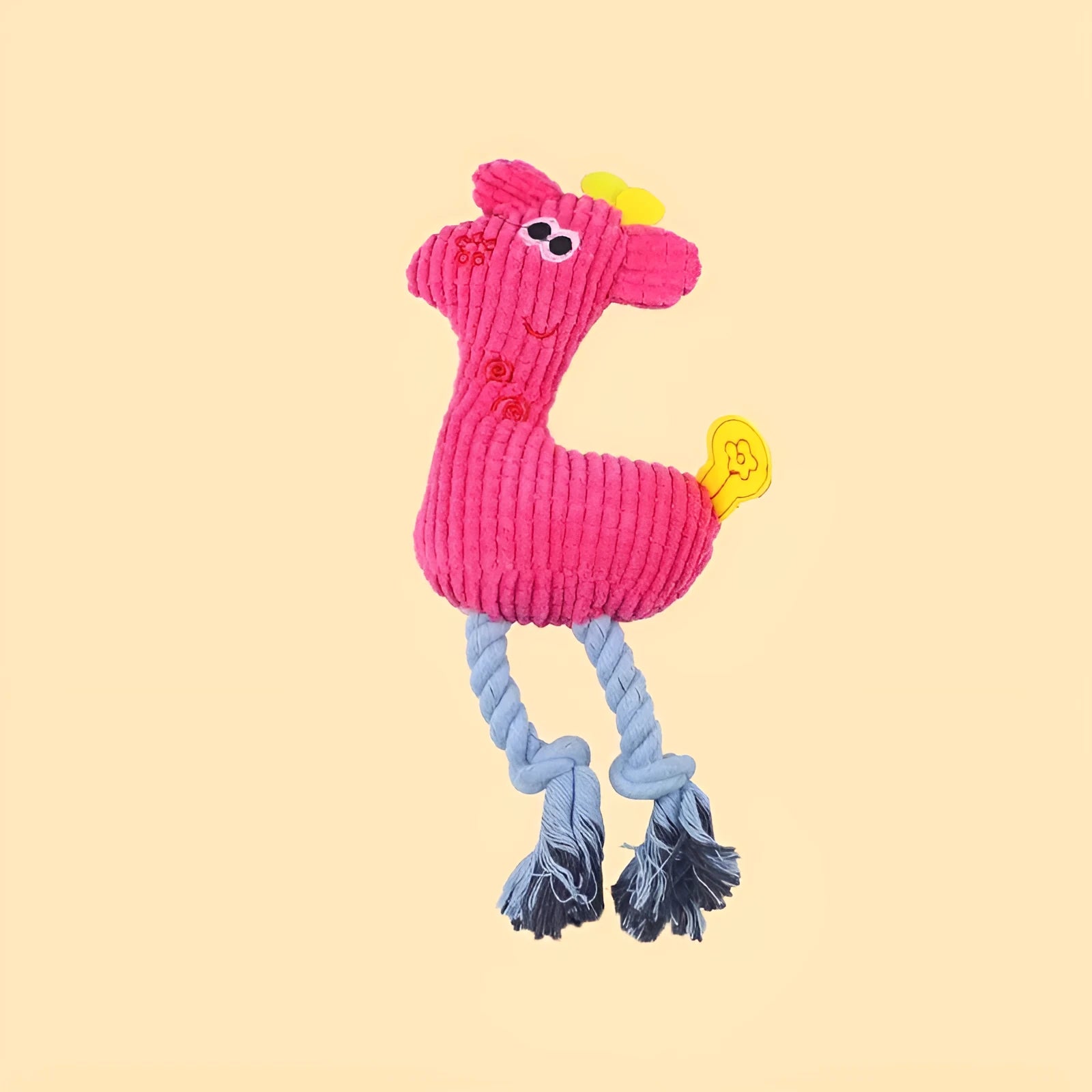 Blue deer-shaped plush dog toy with corn grain texture showing crinkle paper and squeaker sound features