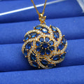 Spiral flower pendant necklace with colour zircon, real gold plating, and copper base