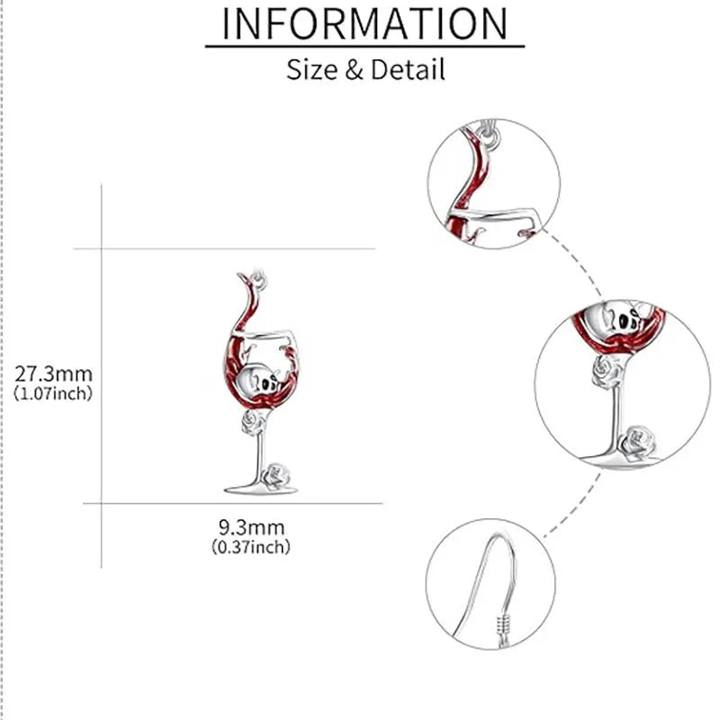 Pair of Halloween earrings featuring a skull shaped like a wine glass, made from electroplated zinc alloy.