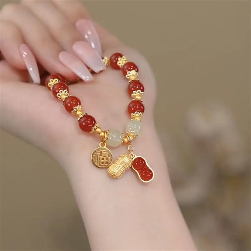 Handmade peace buckle bracelet with rabbit charm in glass and coloured glaze