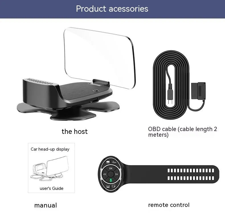 Black ABS car HUD projector with digital display for windscreen speed projection