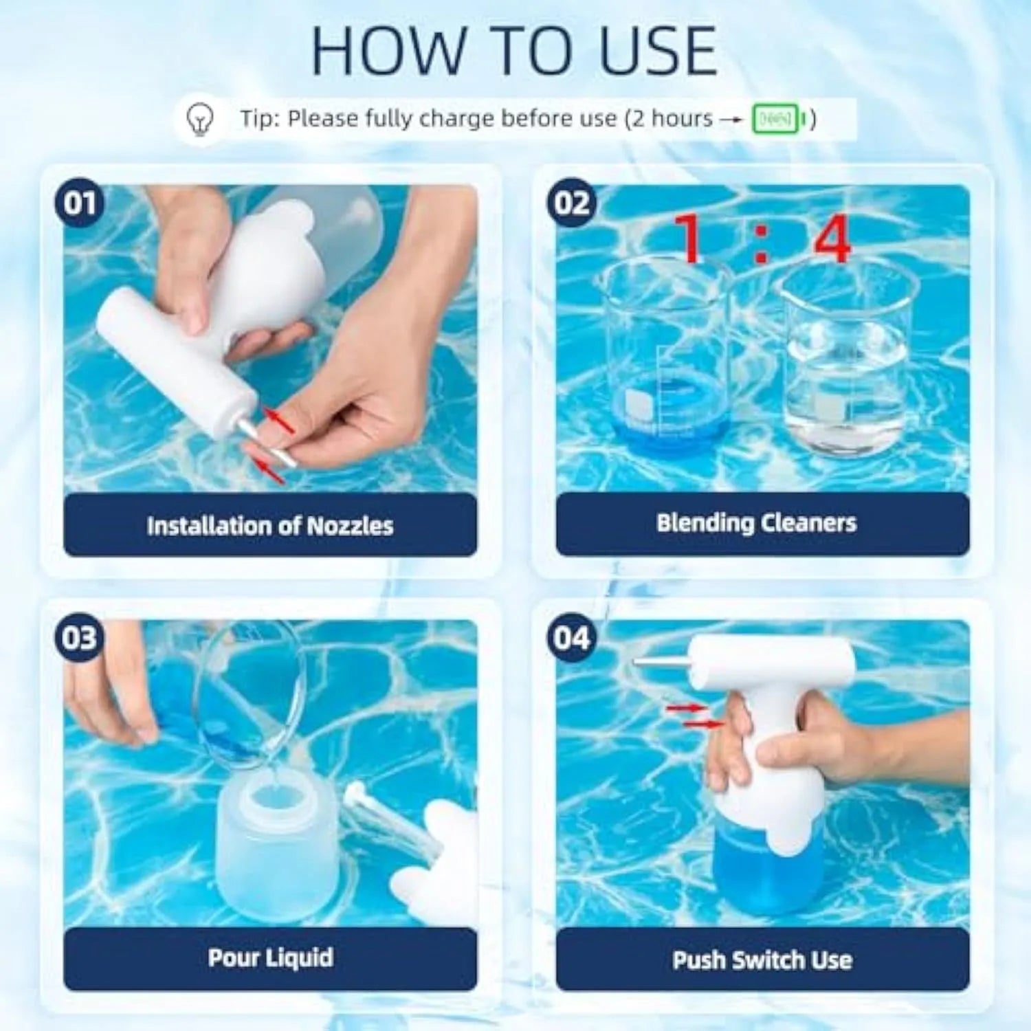 White electric foam soap dispenser with two nozzles and USB charging cable