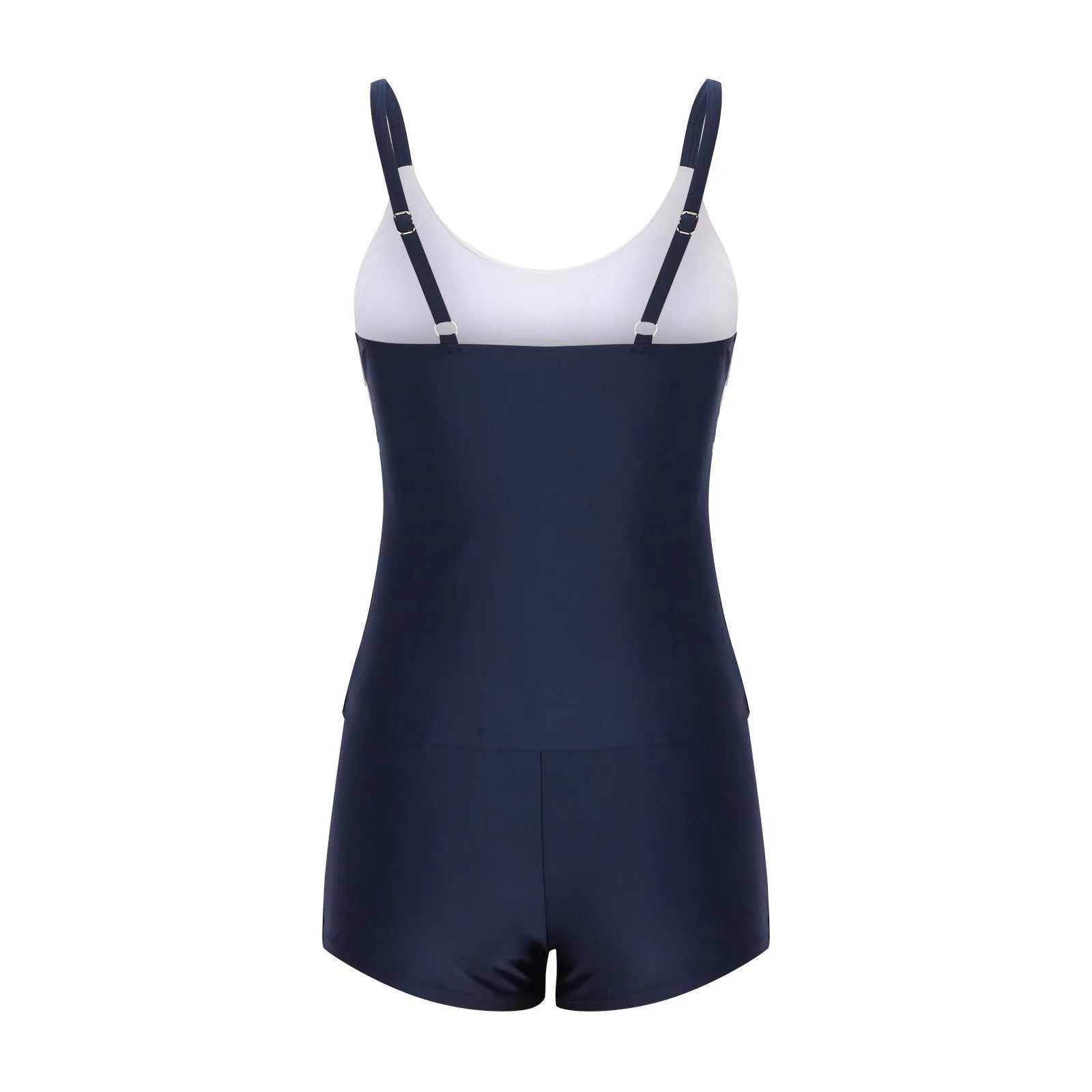 Ladies striped swimsuit with conservative boyshorts bottom and split fashion design in picture colour