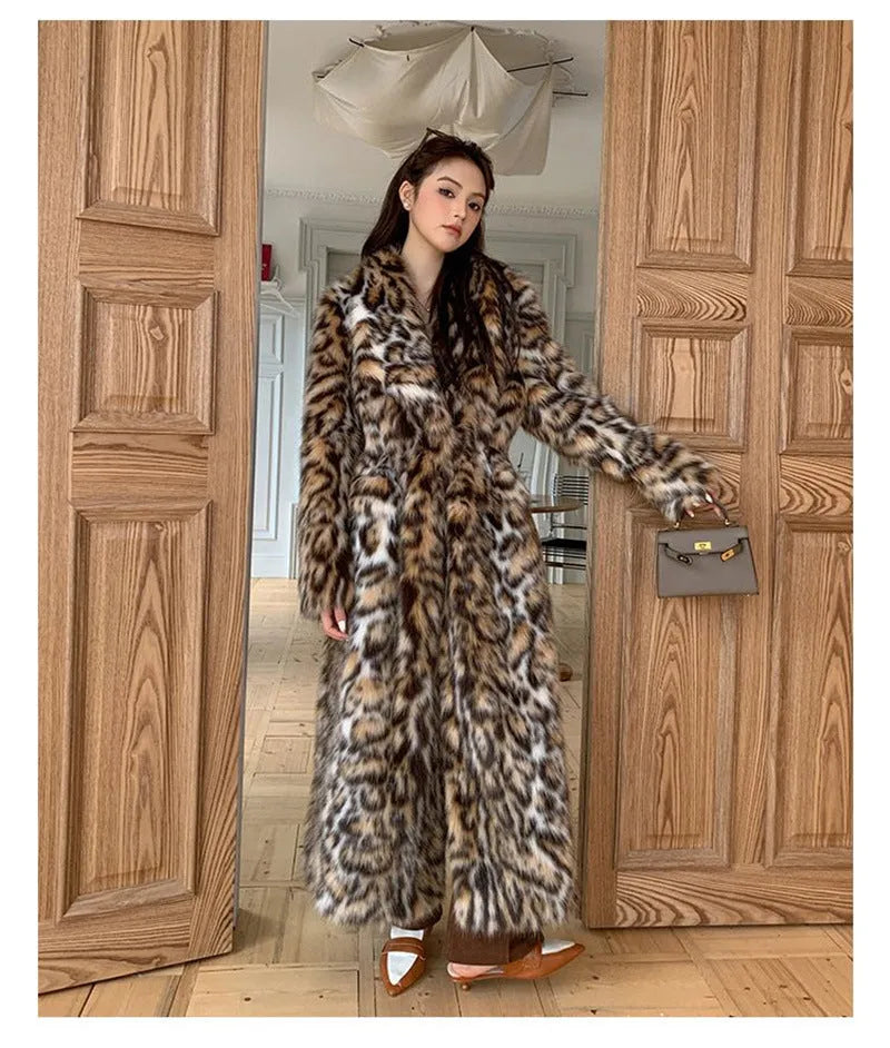 Faux fur fashion coat with fur collar in street style design showing long and medium length options