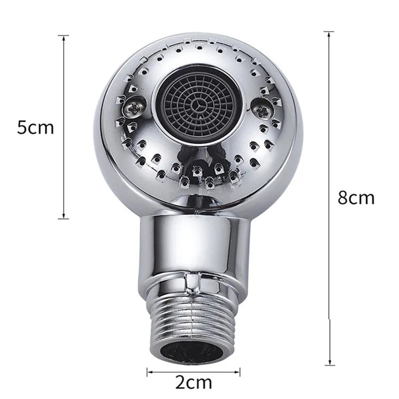 Silver handheld shower head for gentle pet and baby bathing with non-pressurized water flow
