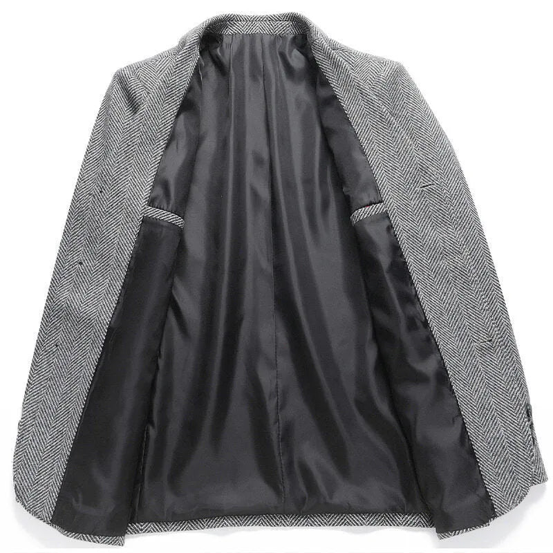 Men's loose fit woolen coat in solid colour polyester fabric for spring and autumn casual wear