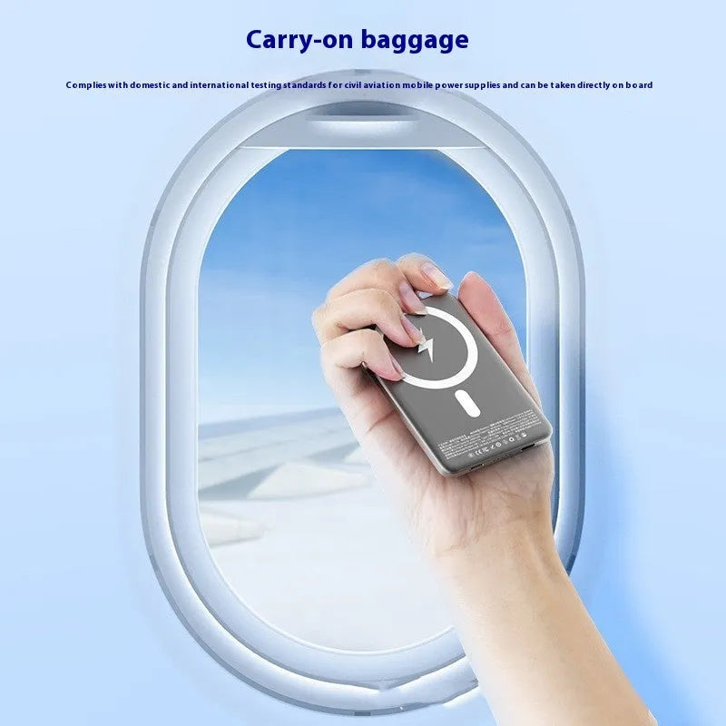 Gun grey magnetic wireless power bank showing slim alloy case with wireless charging surface