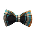 Retro green cloth dog collar leash set with matching vest and bow tie on white background